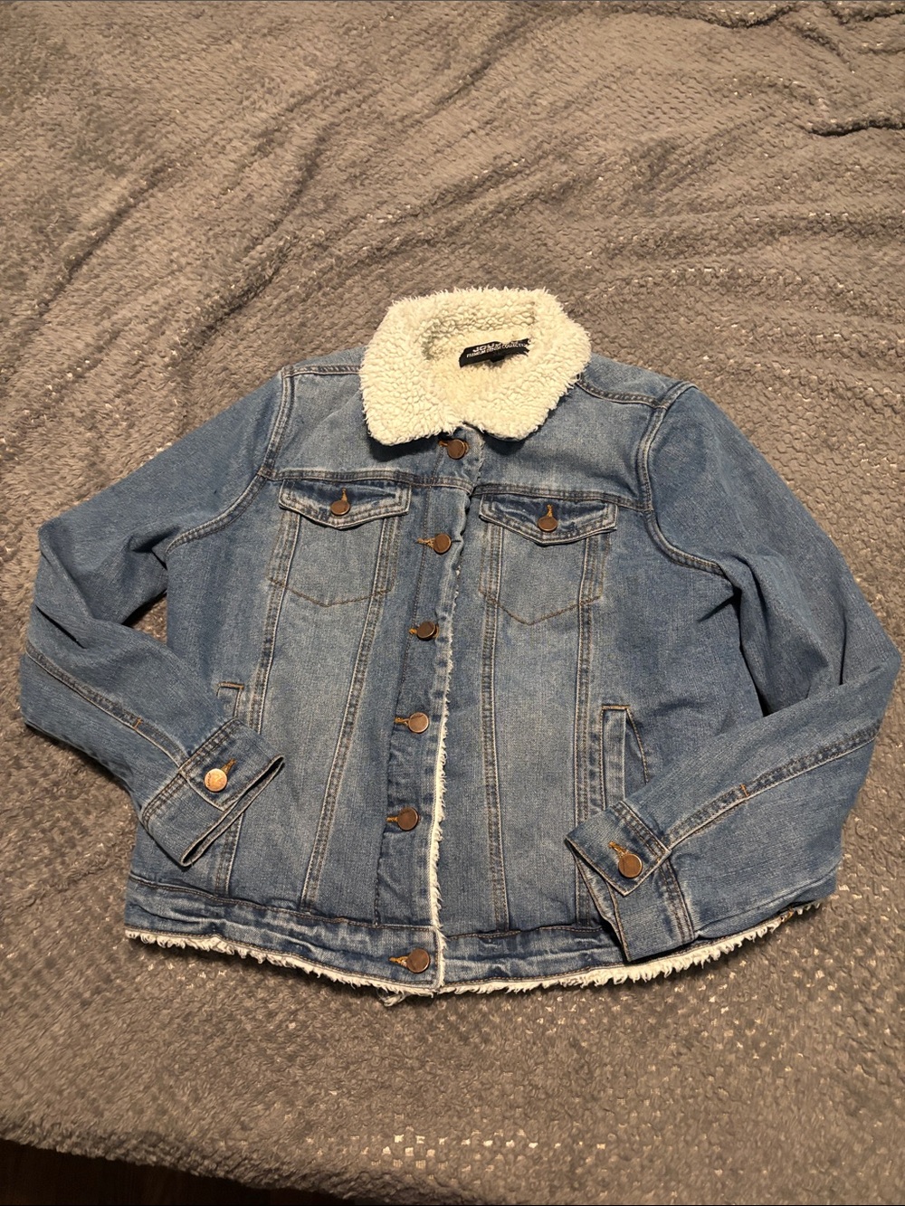 Kids size XL Blue Denim Jacket with Sherpa Collar